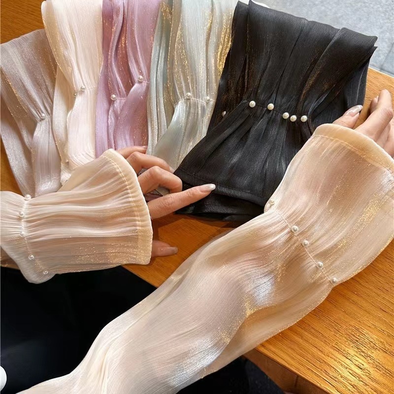 Summer Sun Protection Ice Sleeve for Women, UV Protection Arm Sleeve, Ice Silk Pearl Wave Ice Sleeve