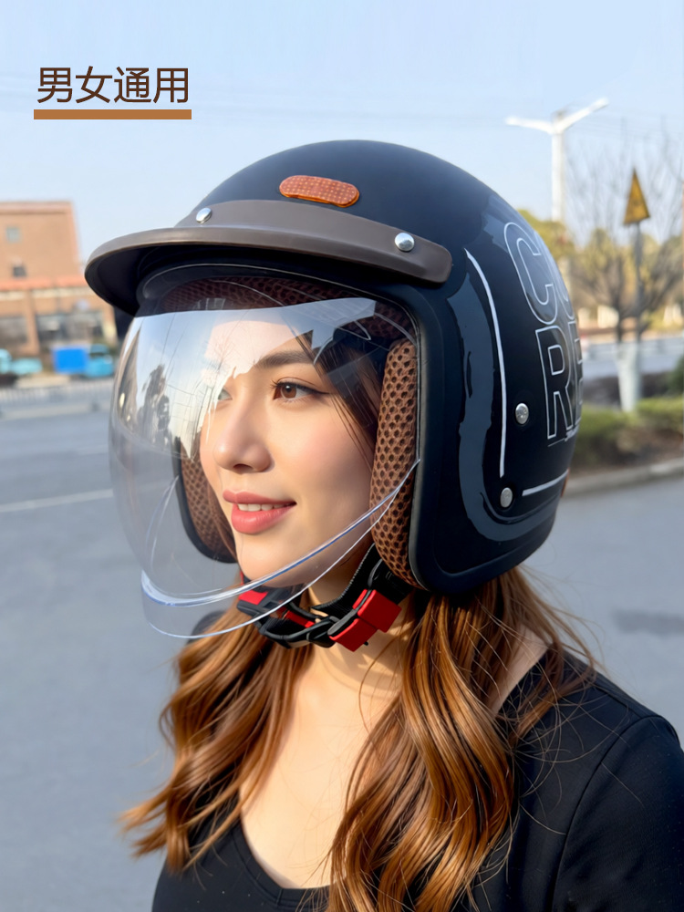 National Standard 3C Certified Electric Scooter Helmet, Half Helmet, Universal for All Seasons, with Internal Mirror, Windproof Riding Helmet