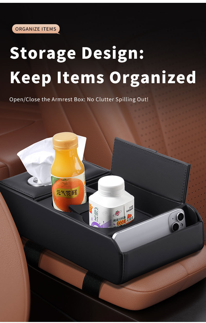 Cross-Border Car Armrest Box Heightening Pad Storage Box Tissue Box Cup Holder Car Multifunctional Storage Box Organizer
