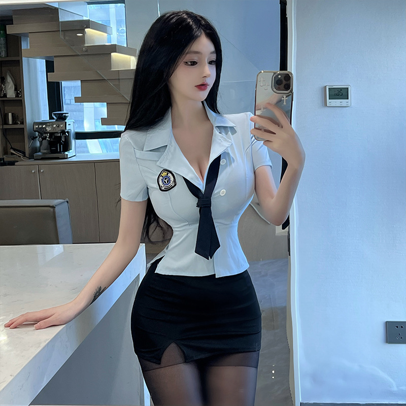Lin Linting 섹시한 란제리 폴리스우먼 유니폼 유혹 세트 작은 가슴 큰 열정 무료 파자마 8512