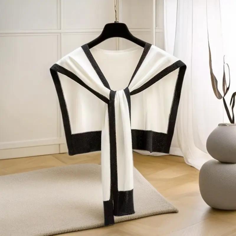 New Spring and Autumn Fashionable Stylish Shirt with a Shawl, Layered with a Scarf Collar, Navy Collar Shawl, Chanel-Style