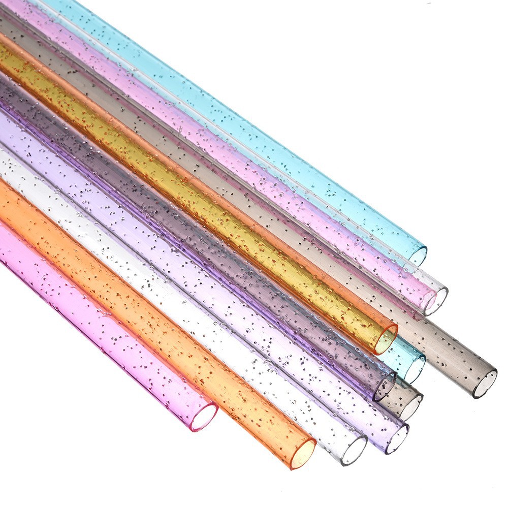 Venta caliente transfronteriza tubo recto de 23CM color plata polvo pajita dura pajita de plástico PP tubo duro repetible nuevo spot