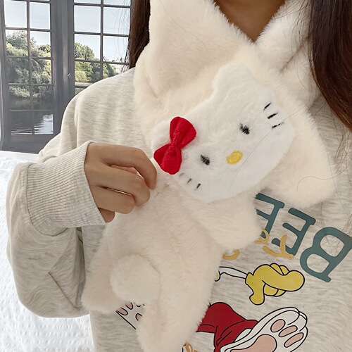 Cute cat plush gloves for women in winter  new versatile Korean style student furry scarf to keep warm in winter