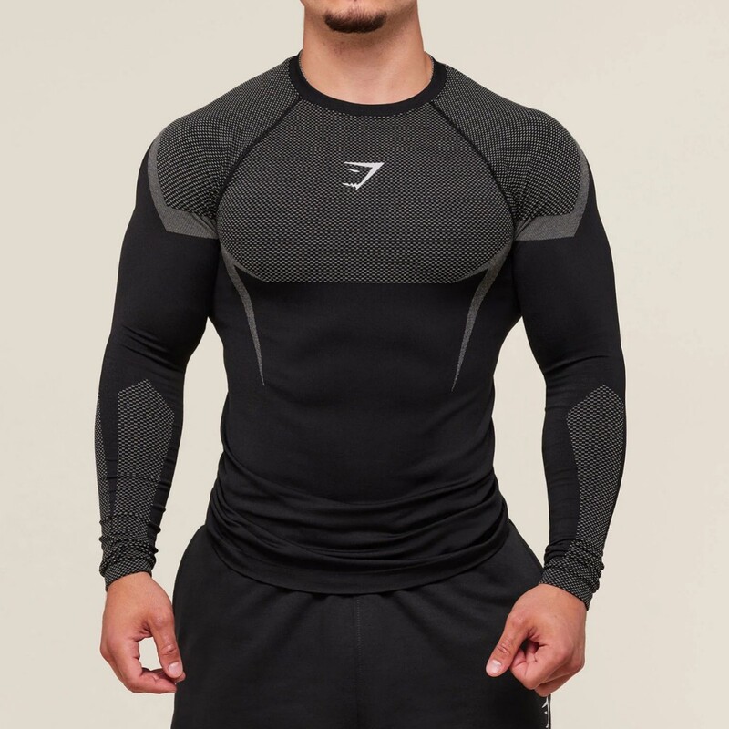 Fish Gymshark New Running Sports Fitness Tops Cross-Border Breathable Tight Casual Running Long-Sleeved Elastic
