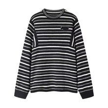 现货2025秋季新款宽松休闲撞色条纹刺绣圆领针织衫毛衣女 2J3E409