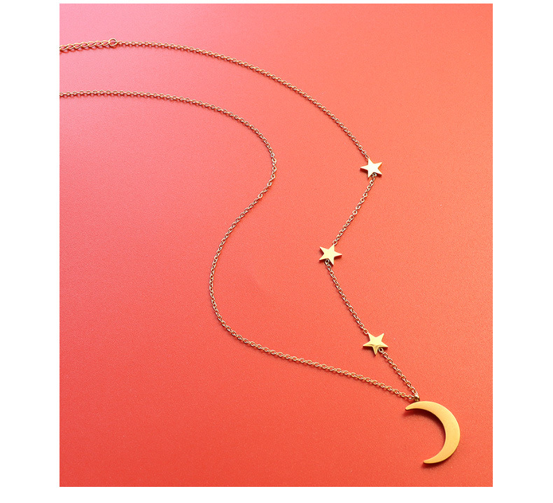 Fashion Star Moon Titanium Steel Necklace Plating Stainless Steel Necklaces_colorza_3
