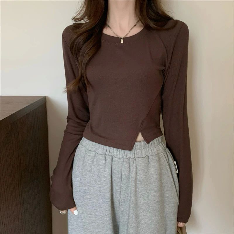 Solid Color Long Sleeved Top with Pullover Pullover Pure Color Long Sleeved Top for Women