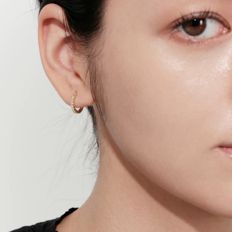 Pendientes de anillo de estrella dorada de 14K chapada en plata de ley S925