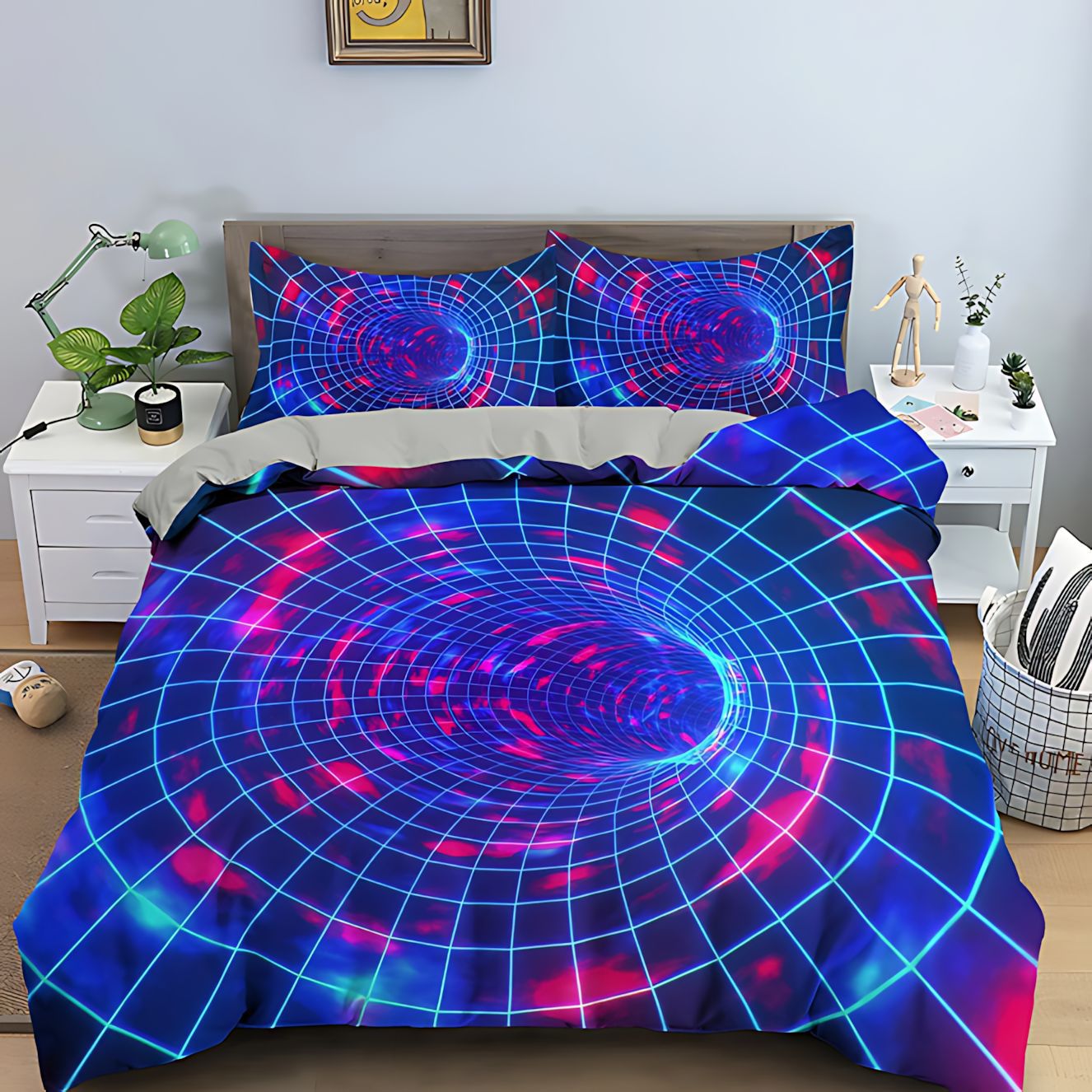 TEMU / JIT Abstract 3D Digital Printed Colchón Colchón Kit de ropa de cama para dibujar