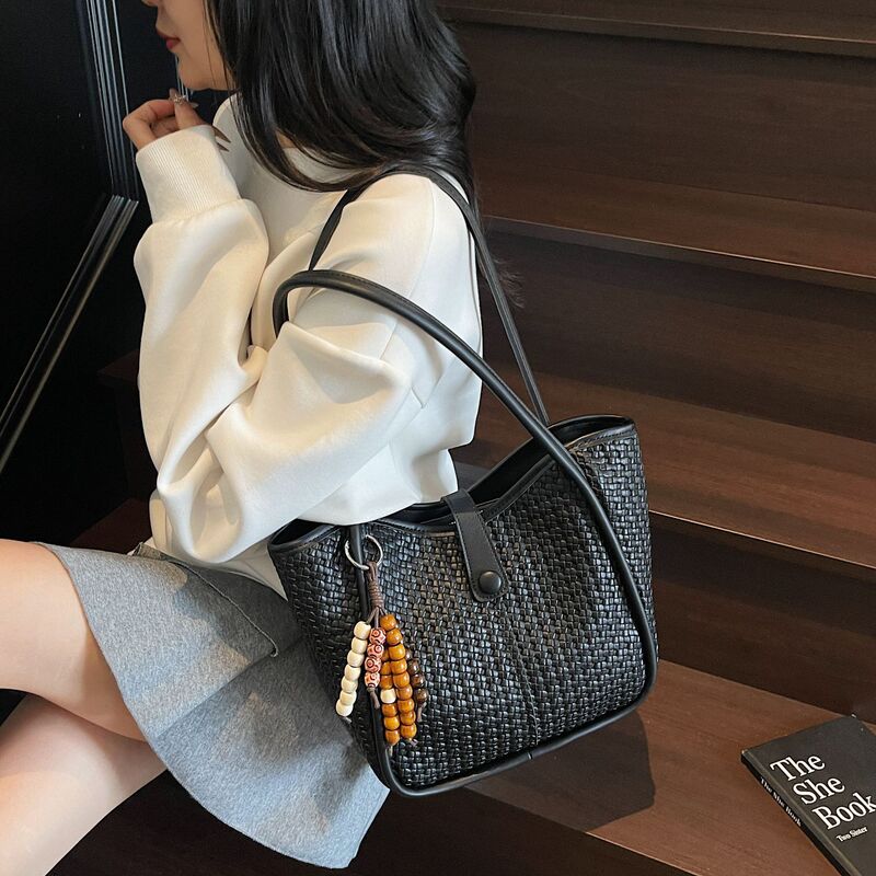 小众设计包包女2025新款潮时尚百搭大容量单肩包高级感编织托特包|undefined
