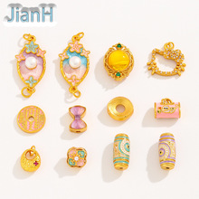 新中式国风古法金滴油合金手串流苏吊坠 diy饰品配件通孔隔珠散珠