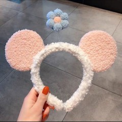 Face Washing Plush Mickey Ear Cartoon Headband Cute Super Adorable Small Flower Headband Accessory for Women