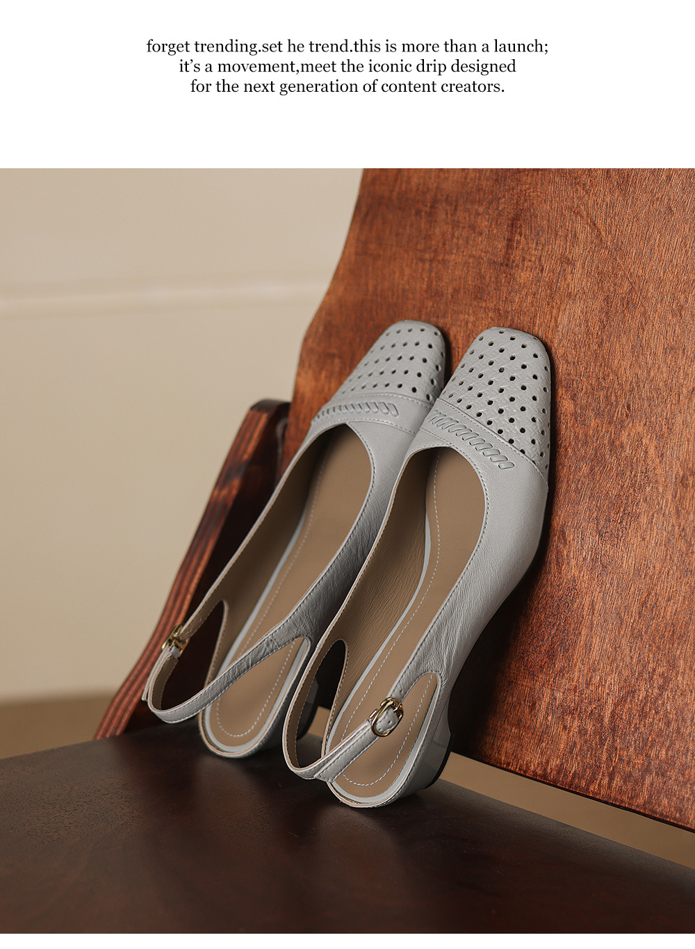 Sandal nữ gót thấp 3.5 cm mũi kín quai ngang khóa một chữ — Sương mù xanh chi tiết 15