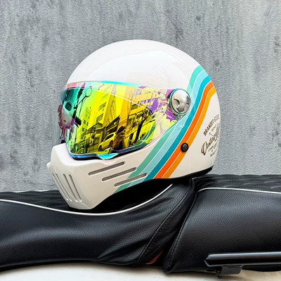 Ghost Skull Rider, with Bluetooth Slot — Motosiklet kaskı (dəbilqə) - white-clouds-with-colorful-gold-and-purple-night-vision-available-transparent-mirror-included-m