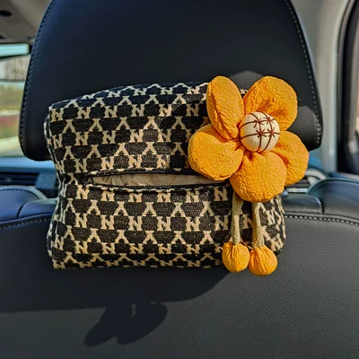 Tissue Box Female Creative Car: Car tissue box/set - orange-sunflower-letter-small-fragrant-wind-tissue-box