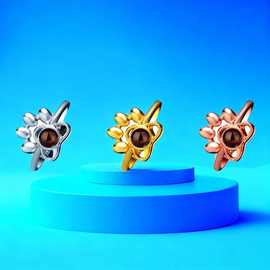 欧美热销100种语言我爱你铜镀狗爪投影戒指时尚简约饰品图片定 制