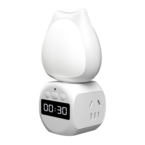 LED Eye-Caring Smart Voice-Controlled Clock Display Dual-Purpose Night Light and Power Strip with 350-Degree Rotation