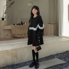 实拍甜辣卫衣连衣裙2025新款女春秋装oversize黑色休闲宽松中长款