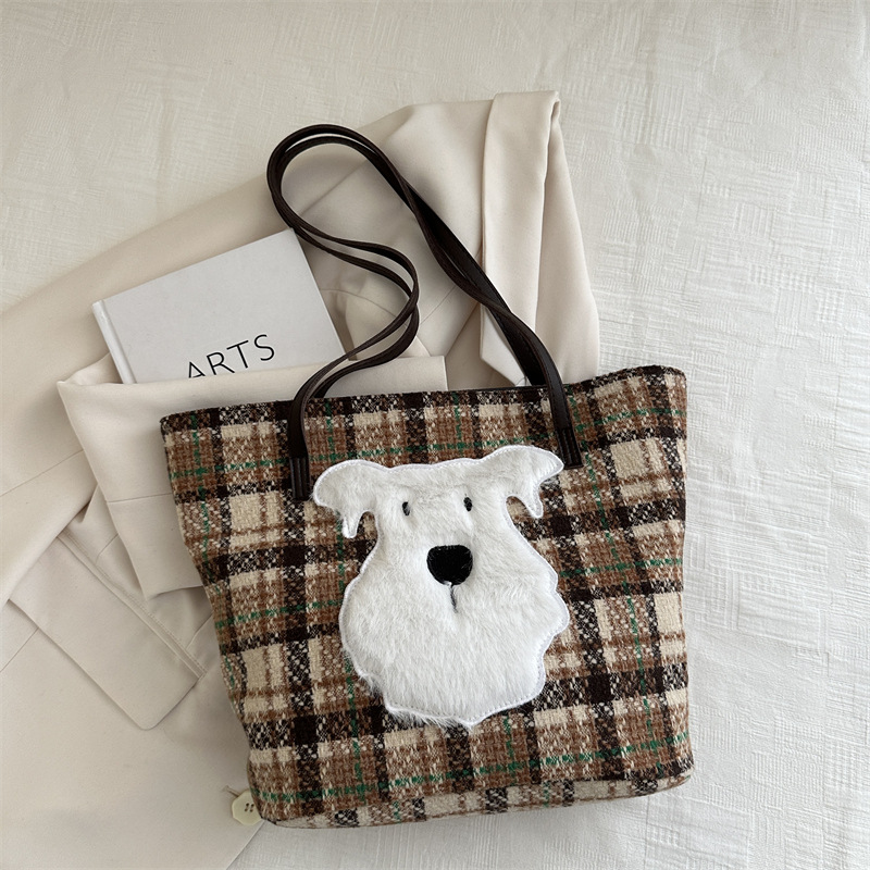 Bolso bandolera a cuadros de lana retro para mujer 2024 nuevo estilo bolso de otoño e invierno bolso de ocio de gran capacidad