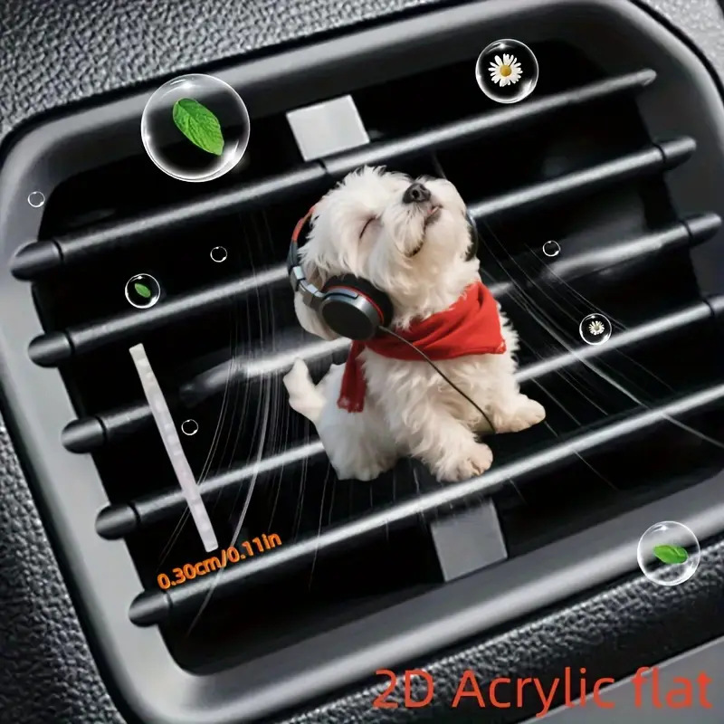 Acrylic 2D Flat White Headphone Dog Pattern Acrylic Car Air Vent Decoration Clip Acrylic 2D Flat White Headphone Dog Pattern Acrylic Car Air Vent Decoration Clip
