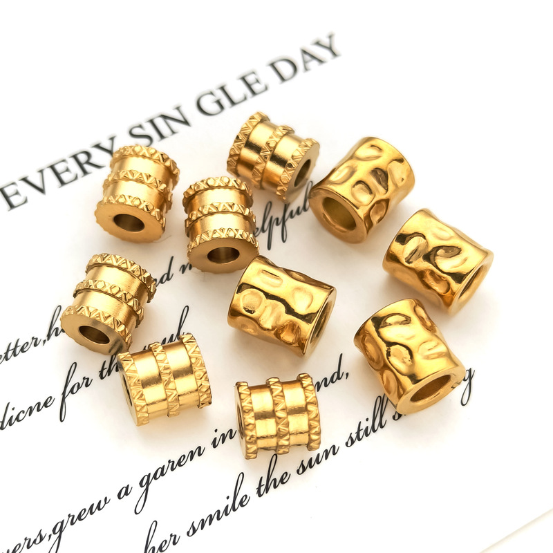 Stainless Steel Cylindrical Hammered Beads, Embossed Beads, Lava Beads with Holes, Spacer Beads, Tube Beads, DIY Jewelry Accessories Beads Stainless Steel Cylindrical Hammered Beads, Embossed Beads, Lava Beads with Holes, Spacer Beads, Tube Beads, DIY Jewelry Accessories Beads
