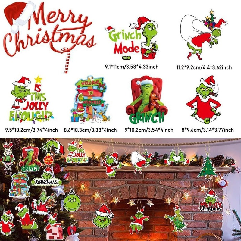 クリスマス饰りタグクリスマスツリーペンダントアクセサリーグリンチモチーフパーティーペンダントチャーム赠り物タグ|undefined