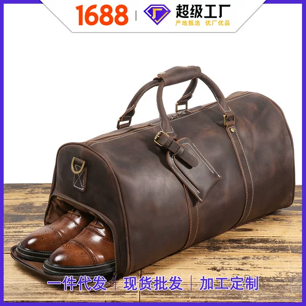 Factory Hot Selling Crazy Horse Leather Travel Bag Top Layer Cowhide Travel Bag Handmade Genuine Leather Men's Shoulder Crossbody Bag