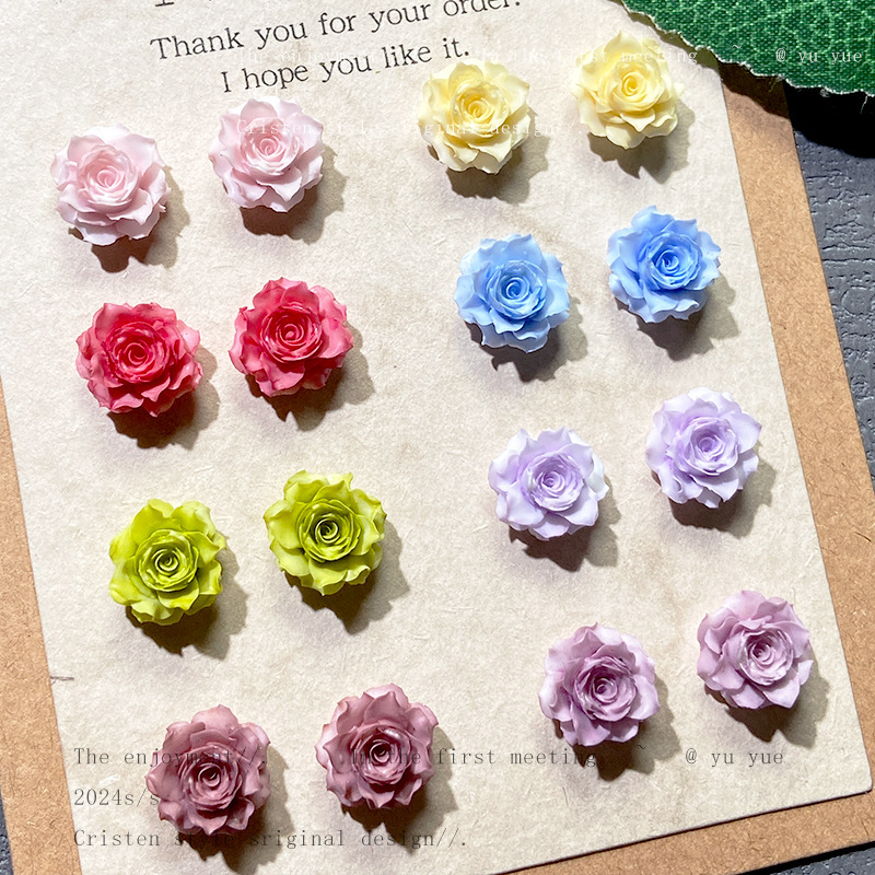 New Tie-Dye Soft Glue Flower Nail Art Jewelry Live Broadcast Popular True Love Rose Nail Art Material Pure Color Nail Jewelry Mix