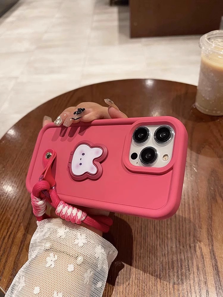 Rosa roja Smiley cara pulsera para iPhone13/15Pro crossbody 14PROMAX Apple 13 teléfono caso 11 mujer 12