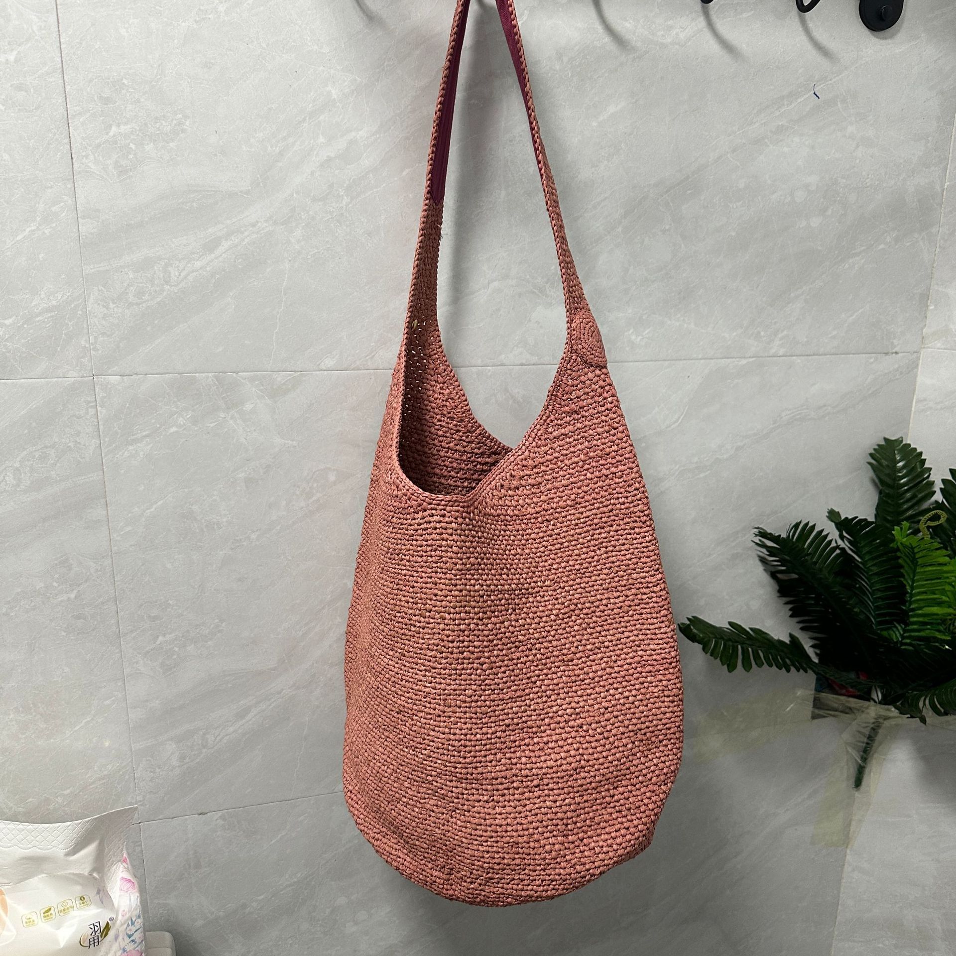 Japanese And Korean Style Bucket Bag Hand-Woven Raffia Straw Bag For Women Summer Beach Travel Shoulder Bag - Thumbnail 8