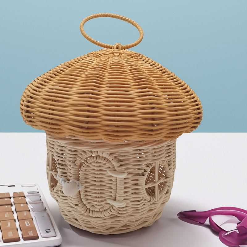 Bolsa de hongos caja de almacenamiento de hongos hecha a mano tela de caña juguetes de niños canasta de caramelo trenzada canasta de almacenamiento props de fotografía