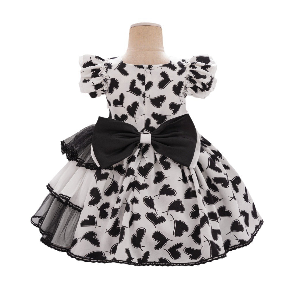 2026 Europa y los Estados Unidos nuevos vestidos de niñas forjados amor impresión vestido de princesa vestido infantil vestido de aniversario bebé