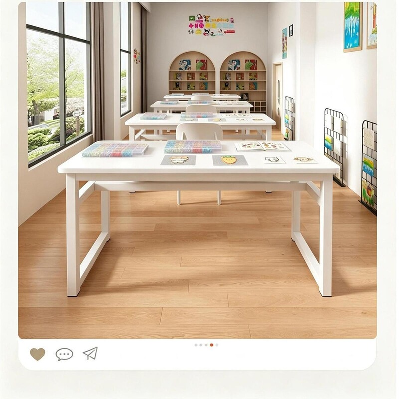 Computer desk, single or double workstation, DIY craft table, cream-colored rectangular workbench, double-layer study desk Computer desk, single or double workstation, DIY craft table, cream-colored rectangular workbench, double-layer study desk