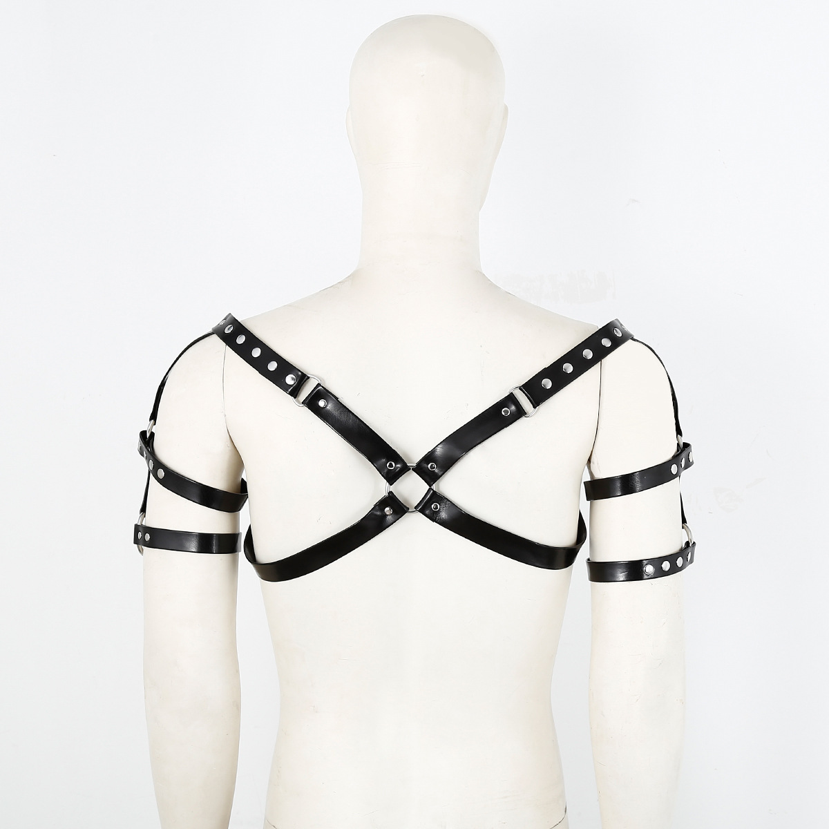 Top de cuero estilo SM para fetiche, atuendo punk de alto rendimiento con correas de cuero, tachuelas, remaches, arnés artesanal con correas para el pecho y correas cruzadas en la espalda. image 3