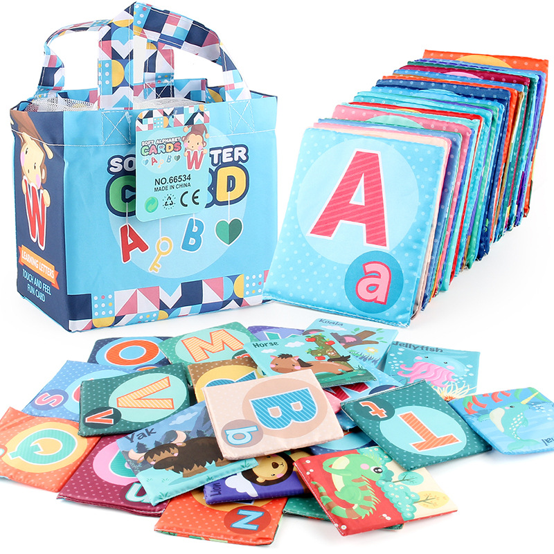 Transfronterizo infantil libro de tela desgarrable cognición Animal Inglés carta de alfabetización Tarjeta de tela libro de juguete bolso traje
