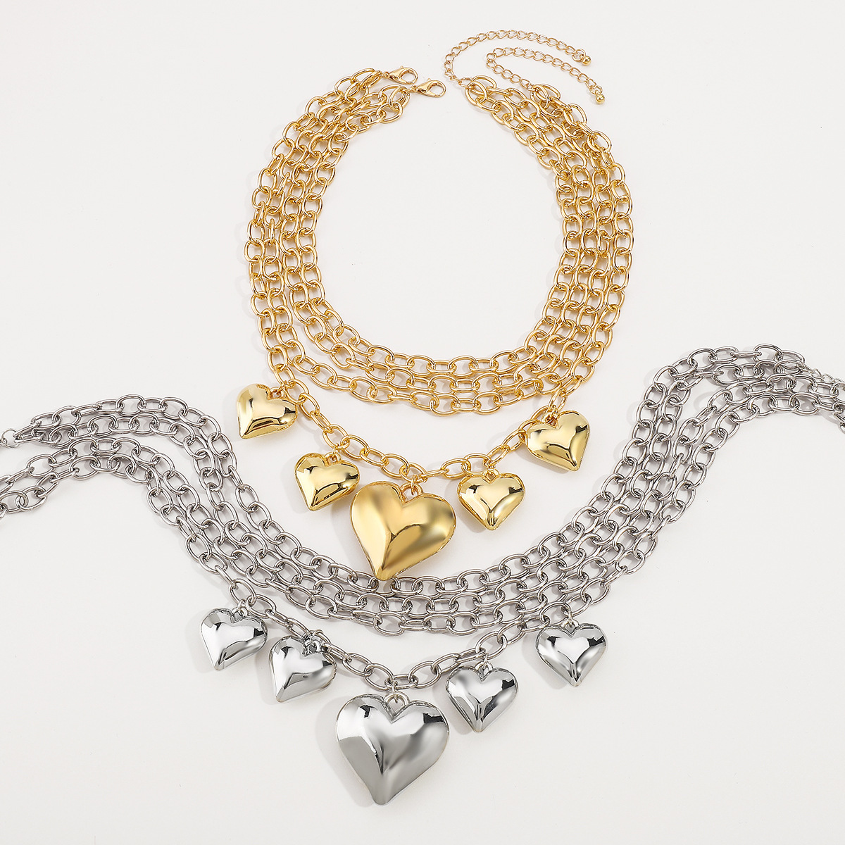 50g Weight CCB Pendant Material Necklace Classification Aluminum Chain Material Paperclip Chain Chain Type 1 Piece Quantity Daily Occasion CCB, Aluminum Material Heart Shape Pattern Women's Gender Plating Design Exaggerated Style Exaggerated Heart Shape CCB Aluminum Paperclip Chain Statement Necklaces Wholesale 8