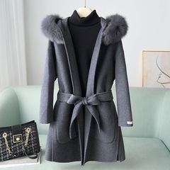 少量服饰秋冬季100%羊毛狐狸毛领双面呢大衣2025新品连帽呢外套女