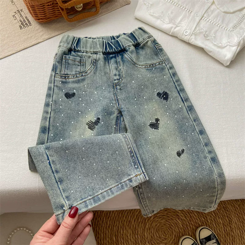 Girls' Spring Autumn Cowboy Style Jeans for Kids