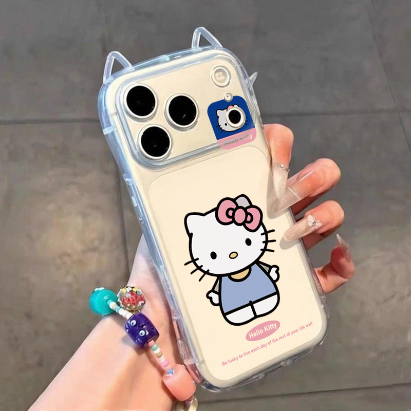 Korean-Style Cat Ear Phone Case Suitable for iPhone 17 Pro Max, High-End Creative Tpu Transparent Case with Precise Cutouts for 16 Pro and 15