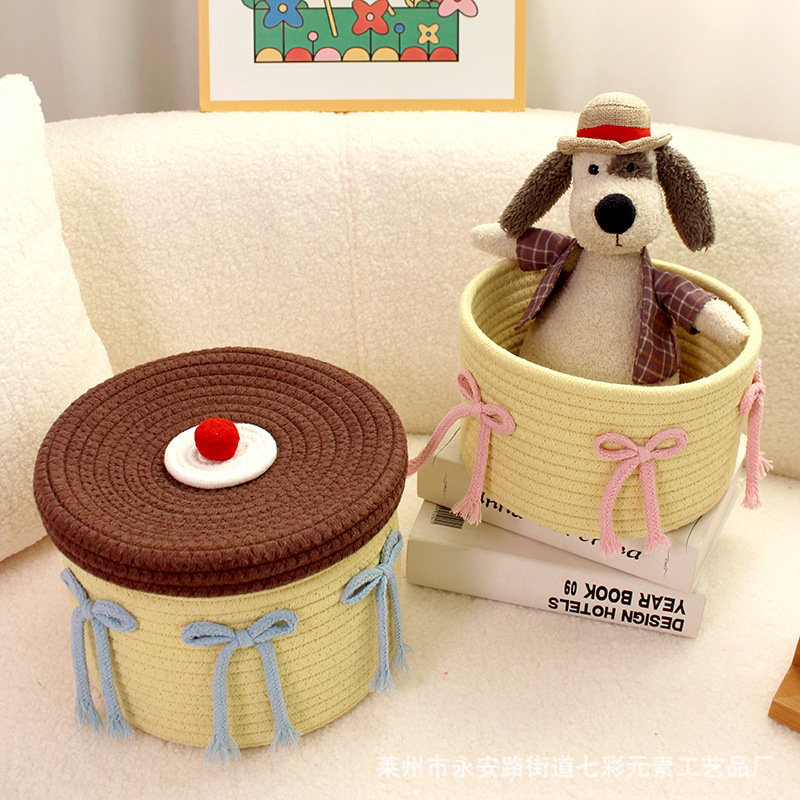 Bow-Knot Cake Storage Basket with Lid, Household Cosmetics Desktop Storage Box, Simple Bedroom Organization Dressing Table