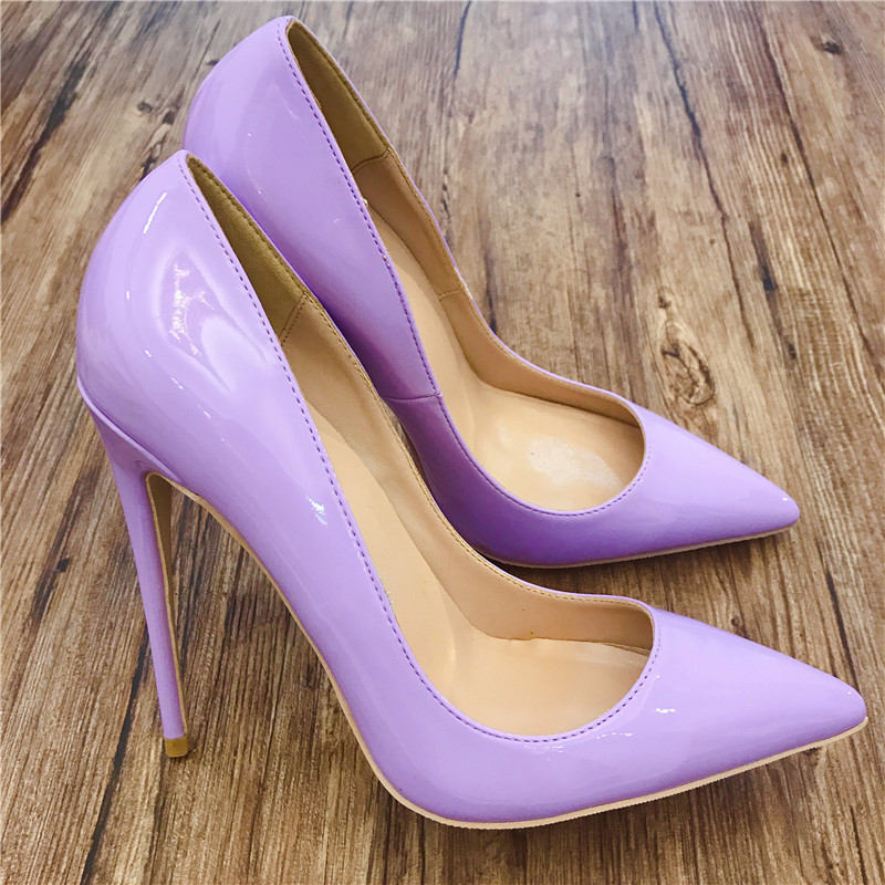European and American New light purple Fresh High Heels Women's Stiletto Heel 12cm Pointed Sexy Single Shoes Small Size 34 35
