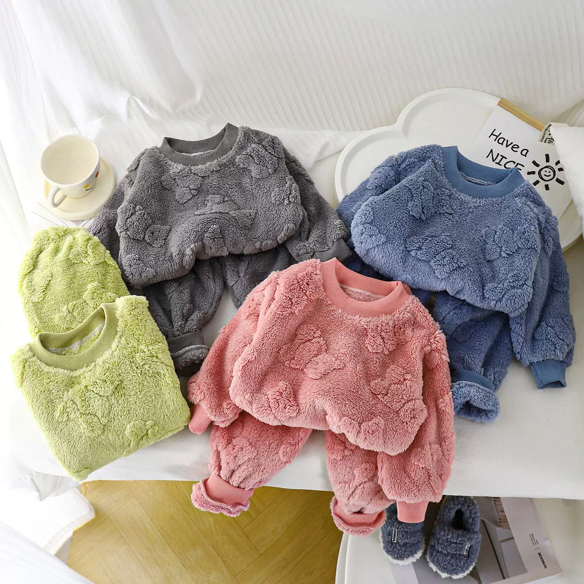 儿童睡衣套装冬季新款宝宝加绒加厚男童家居服女童保暖衣服童装