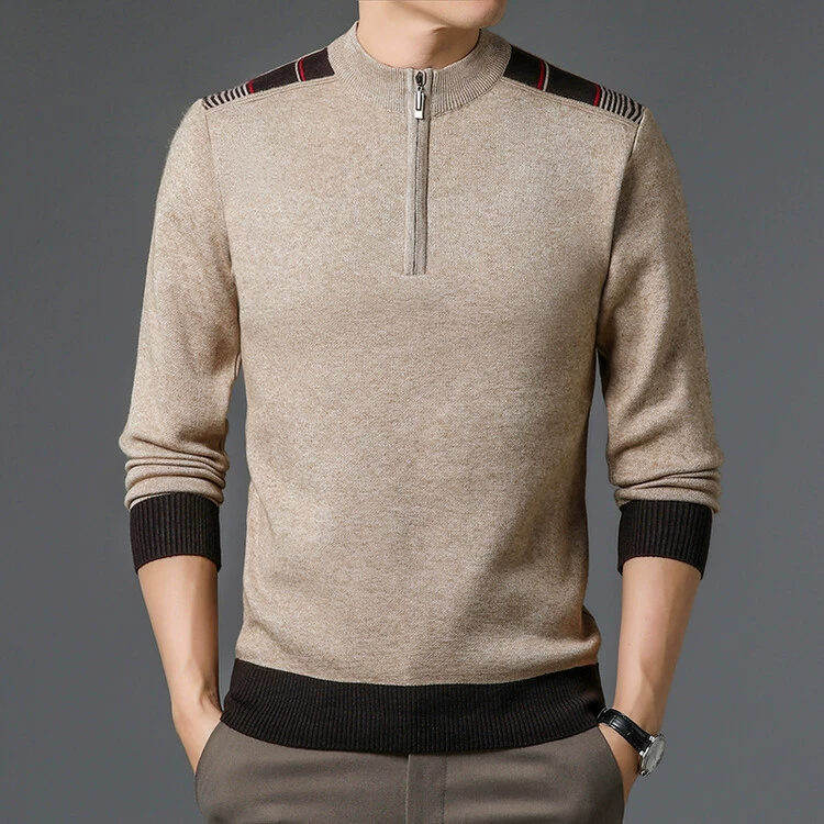 2023 осенне-зимний утолщенный мужской шерстяной водолазка на молнии с высоким воротом, вязаный интерьерный Модный повседневный базовый свитер с длинными рукавами для мужчин