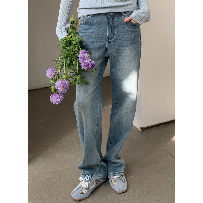 [No Returns or Exchanges] Light Blue Coast Super Comfortable Retro Straight Wide-Leg Jeans Women's Casual Pants Ye048