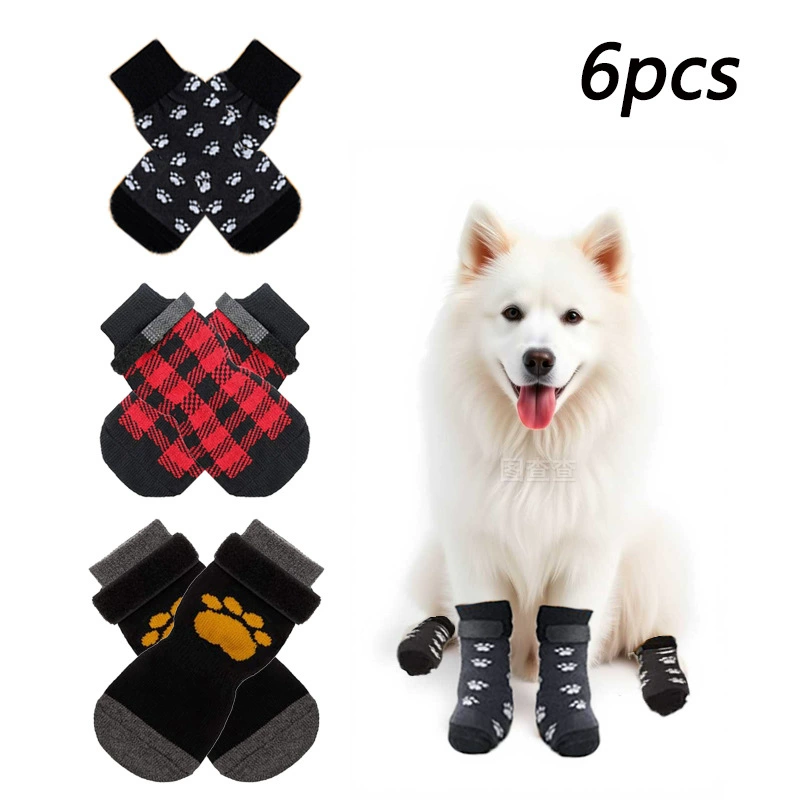 Набор из 6 пар носков для собак: защита лап, хлопок/полиэстер, мультяшный дизайн, защита от холода, экспортные носки для собак, носки для домашних животных от холода