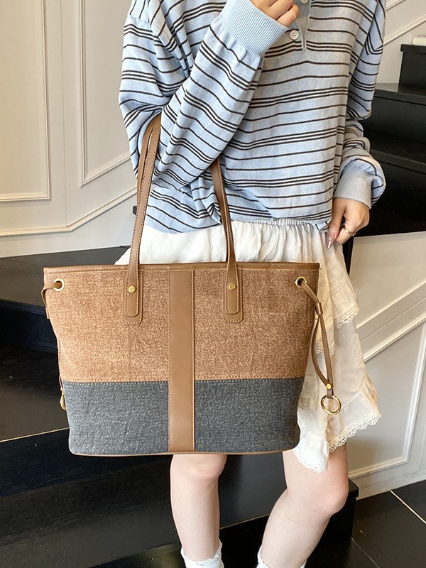 Denim color en contraste retro mano portando bolso Tote femenino transfronterizo nuevo bolso de hombro europeo y americano de gran capacidad con textura