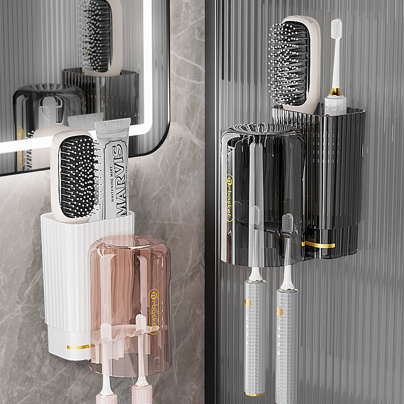 Cepillo de dientes rack ponche libre montado en la pared cepillo de dientes eléctrico titular baño enjuague bucal Copa montado en la pared cepillo de dientes taza rack