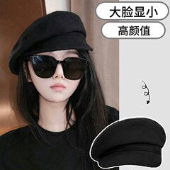 黑色八角贝雷帽女2025新款报童帽显脸小韩系画家帽大头围鸭舌帽子