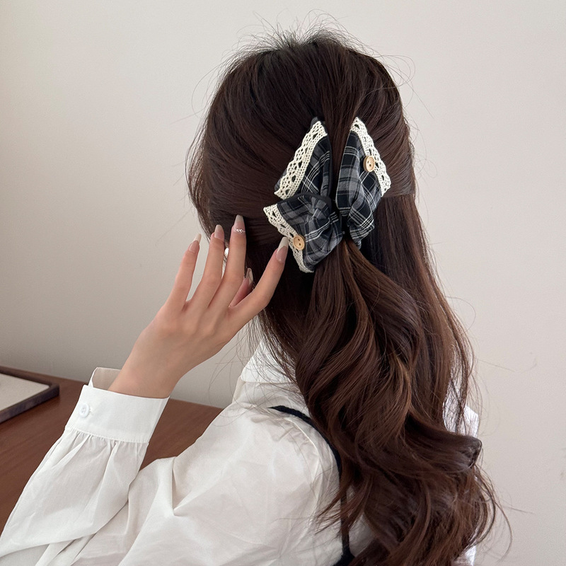 初秋美拉德复古格纹发夹发圈韩系高级感少女风大肠圈马尾发绳发箍|undefined