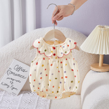 婴儿包屁衣夏季新款童装女宝宝无袖三角爬服波点新生儿哈衣百天服